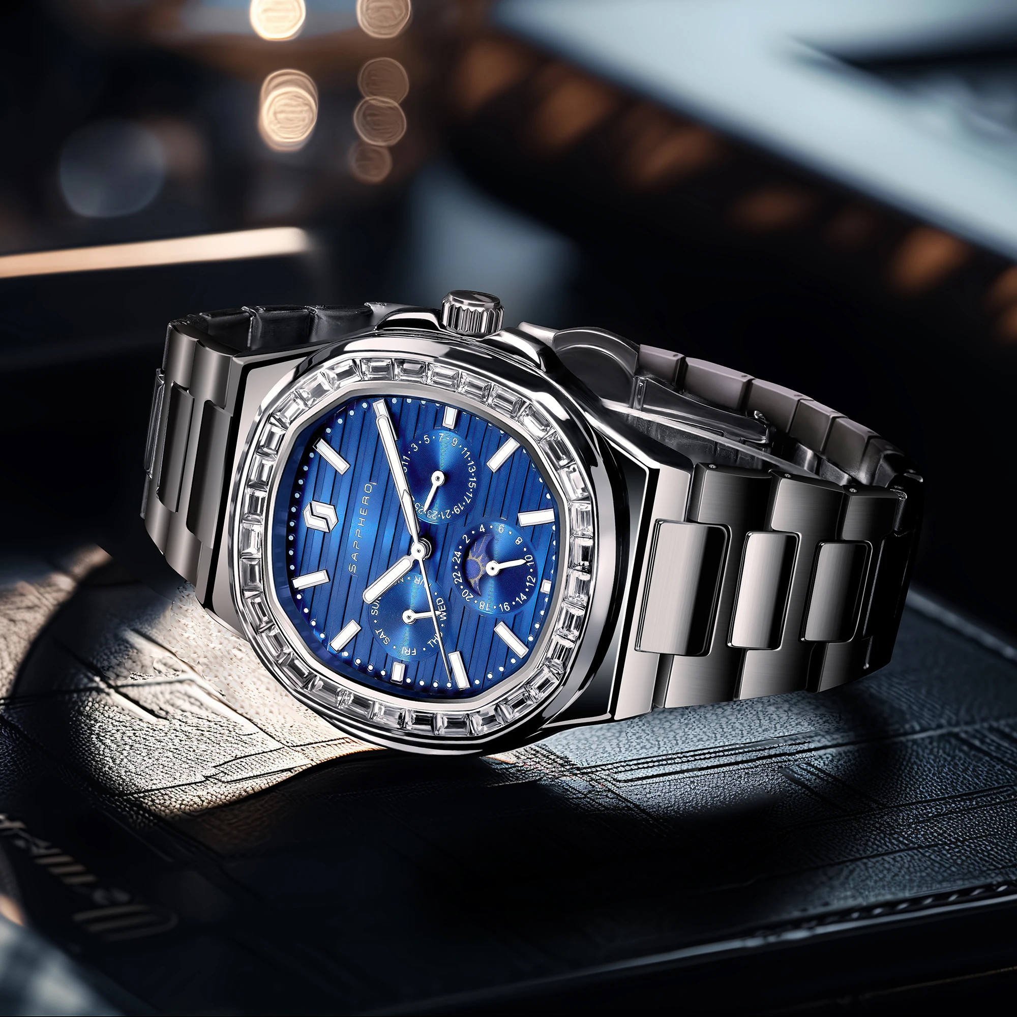 New SAPPHERO for men watches luxury watches waterproof luminous date clock stainless steel strap quartz mens watches