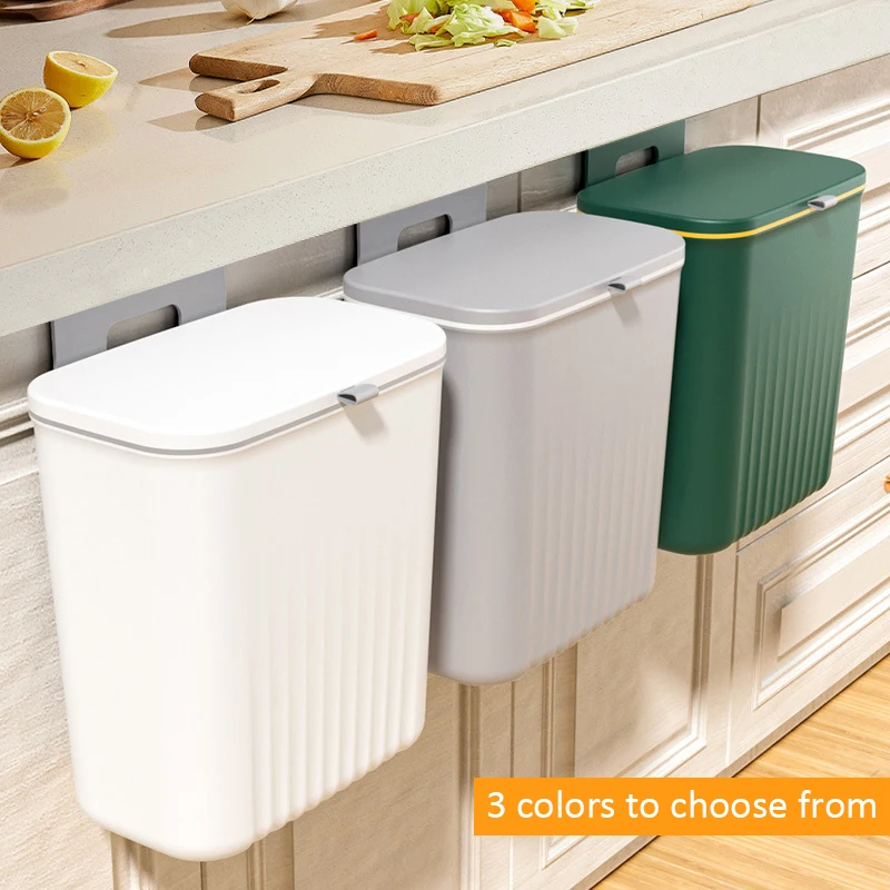 

Wall Mounted Kitchen Trash Can with Lid, Hanging Trash Bin, Garbage Basket, Bathroom Cabinet Door Wastebasket, Storage Bucket