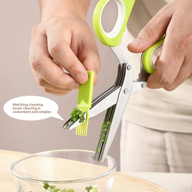 Thickened version Multi-functional Stainless Steel 5 Layer Kitchen Scissors Shredded Chopped Scallion Cutter LaverCutCookingTool