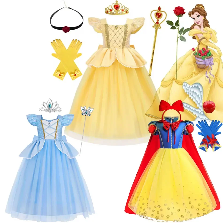 Disney Belle Prinses Jurk Meisjes Cosplay Schoonheid en Het Beest  Assepoester Sneeuwwitje Kostuums Kinderen Halloween Carnaval Kleding -  AliExpress, image size:950x950