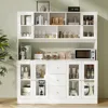 Large Kitchen Hutch Cabinet, Kitchen Pantry Storage Cabinet with 6 Glass Doors, 3 Drawers,Microwave Shelf, Freestanding Cupboard 4