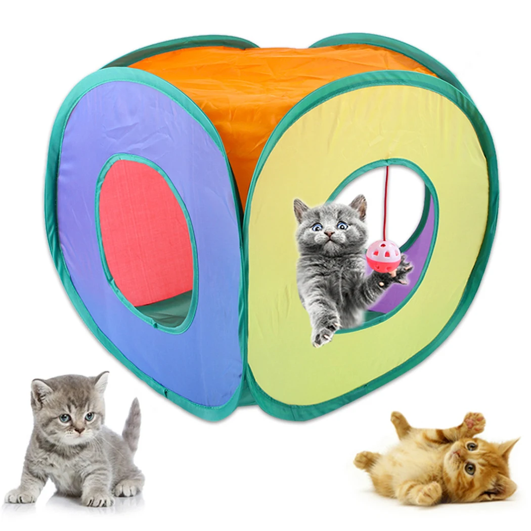 Cat Play Cube Collapsible Colorful Kitten Tunnel Toy Pet Bed With Bell