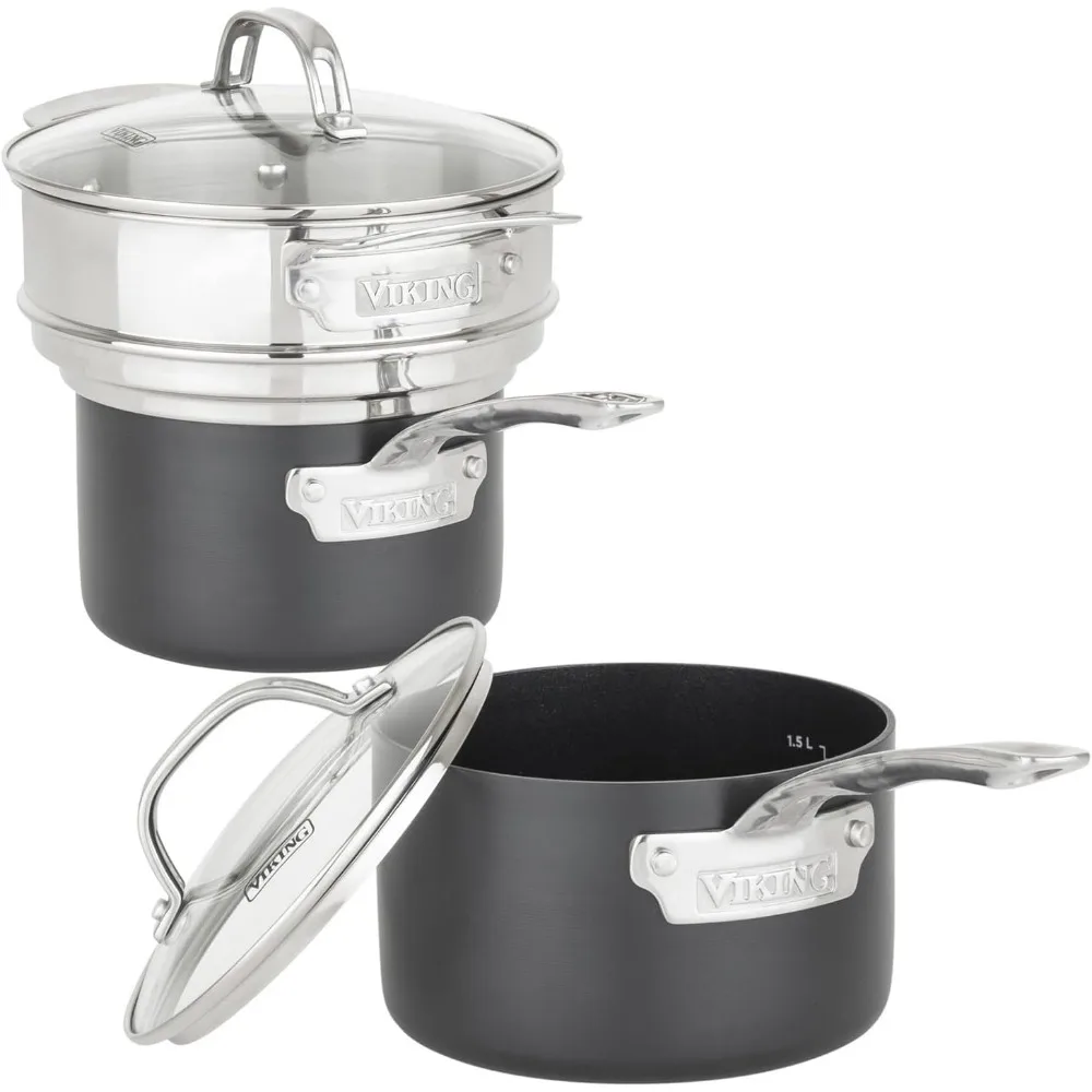 12pc Hard Anodized Nonstick Cookware Set w/Glass Lids (Set Includes: 10" Fry, 12" Fry w/Lid, 2 Qt Sauce w/Lid, 3 Qt Sauce w/Lid 3
