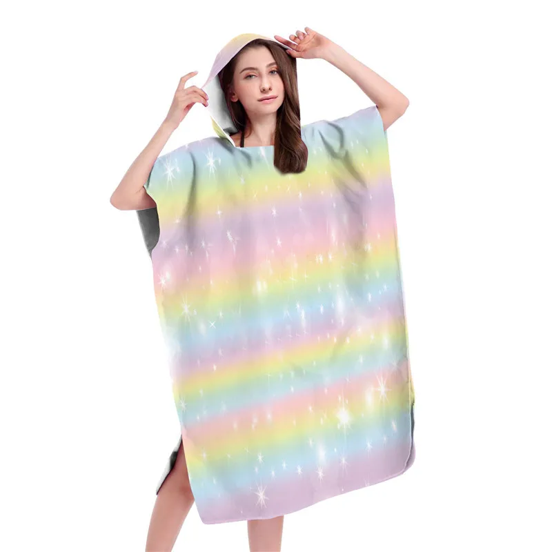 Customizable Microfiber Bath Dress for Men Women Hooded Robe Poncho Towel for Swim Beach Surf Bathrobe Beachwear Robe De Plage