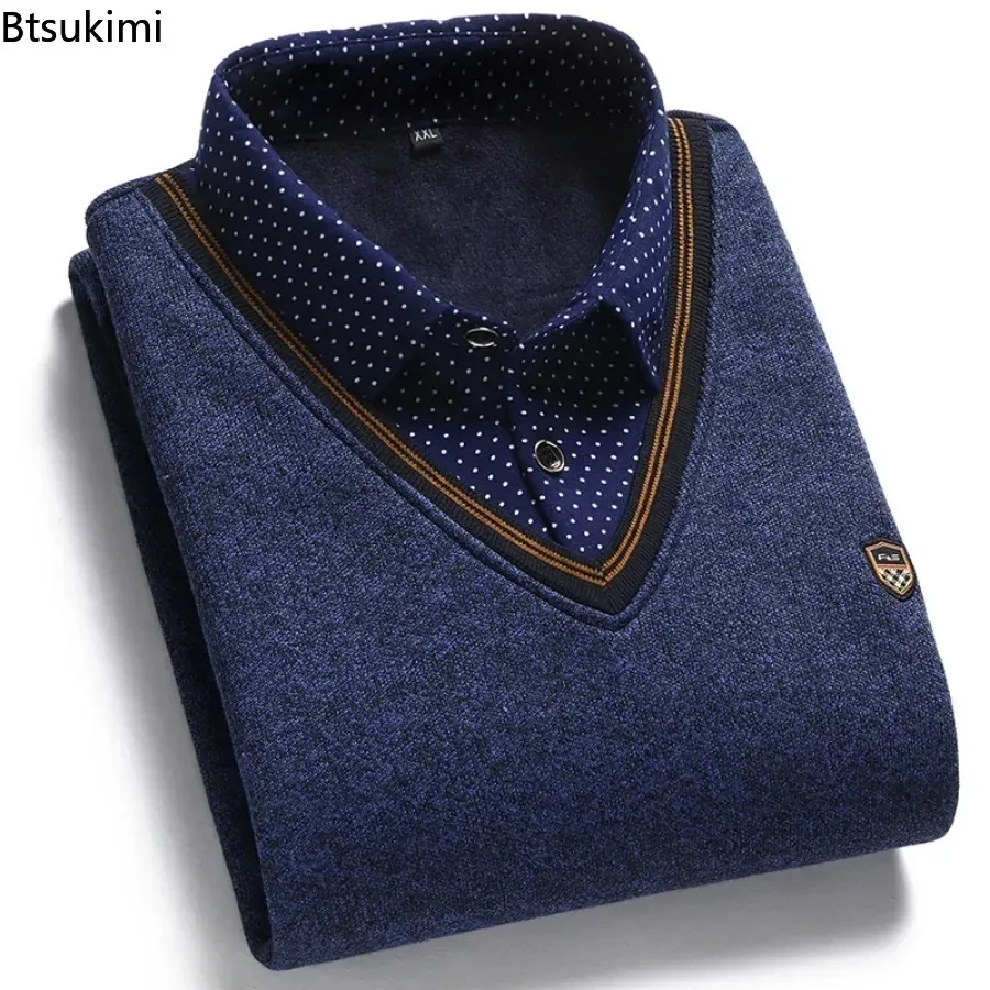 Turtleneck sweater Basic sweater Autumn Winter Men's Wool Shirt-Neck Sweater Casual Plaid Solid Thickened Warm Fleece Sweater for Men All Match Shirts Men