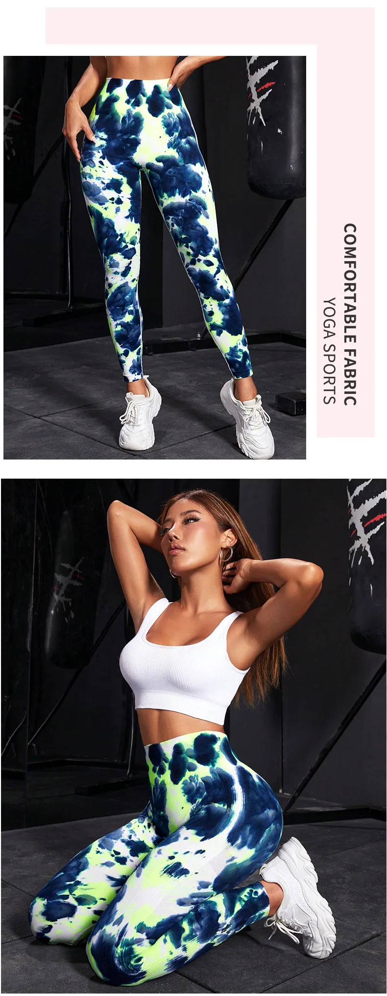 Nahtlose Leggings Weibliche Tie Dye Fitness Hosen Hohe Taille Hüfte Heben Enge Outdoor Training Laufen Elastische Dünne Yoga Leggings – Detail 3