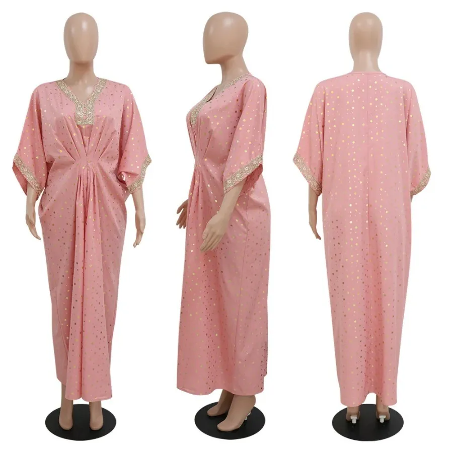Dubai Muslim Woman Dress Polka Dot Print V-Neck Elegant Long Dresses Islamic Robes Abaya Turkey Ramadan Evening Kaftan Jalabiya