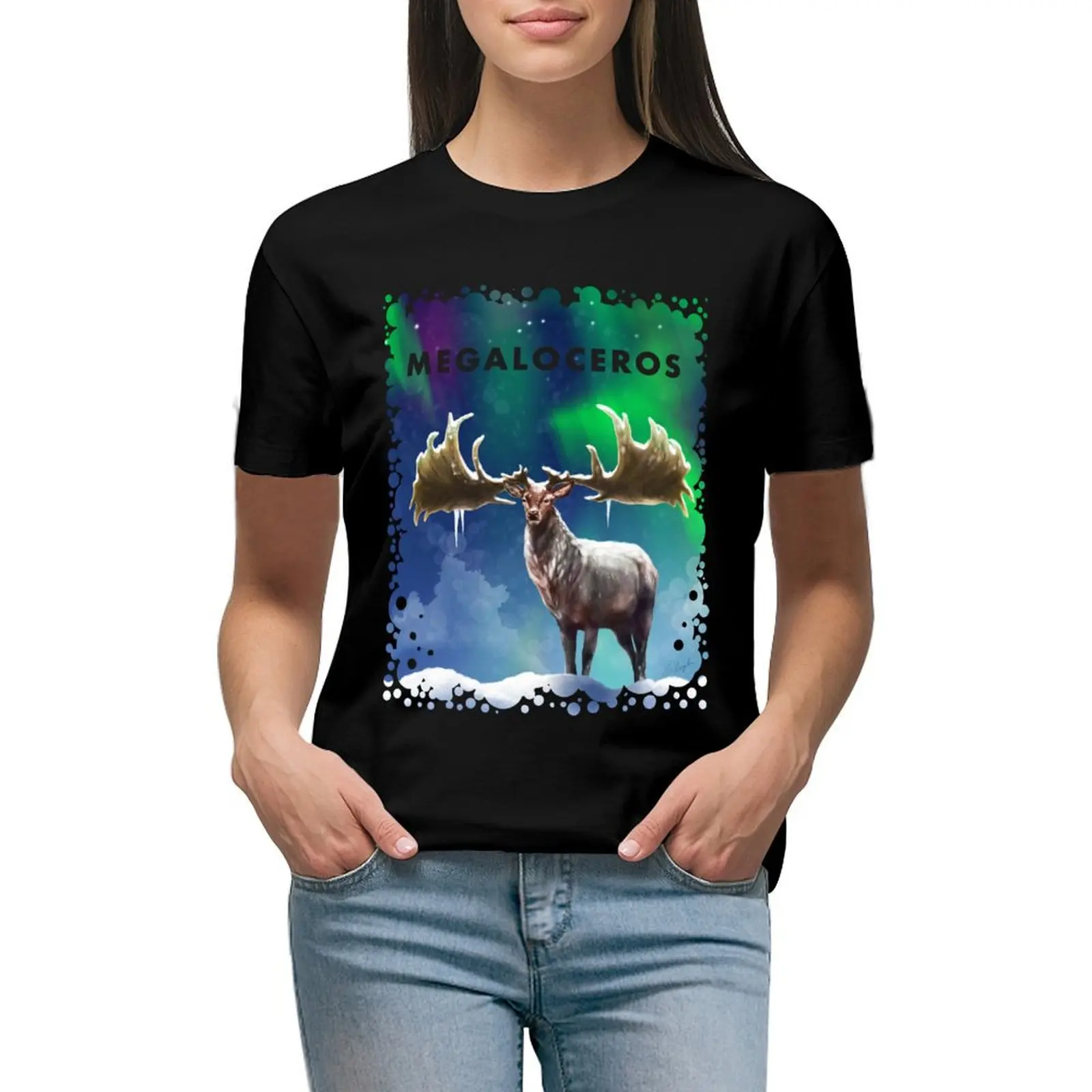 

Megaloceros giganteus - Irish Elk, Giant Deer, original artwork T-shirt tees cute tops hippie clothes Woman T-shirts