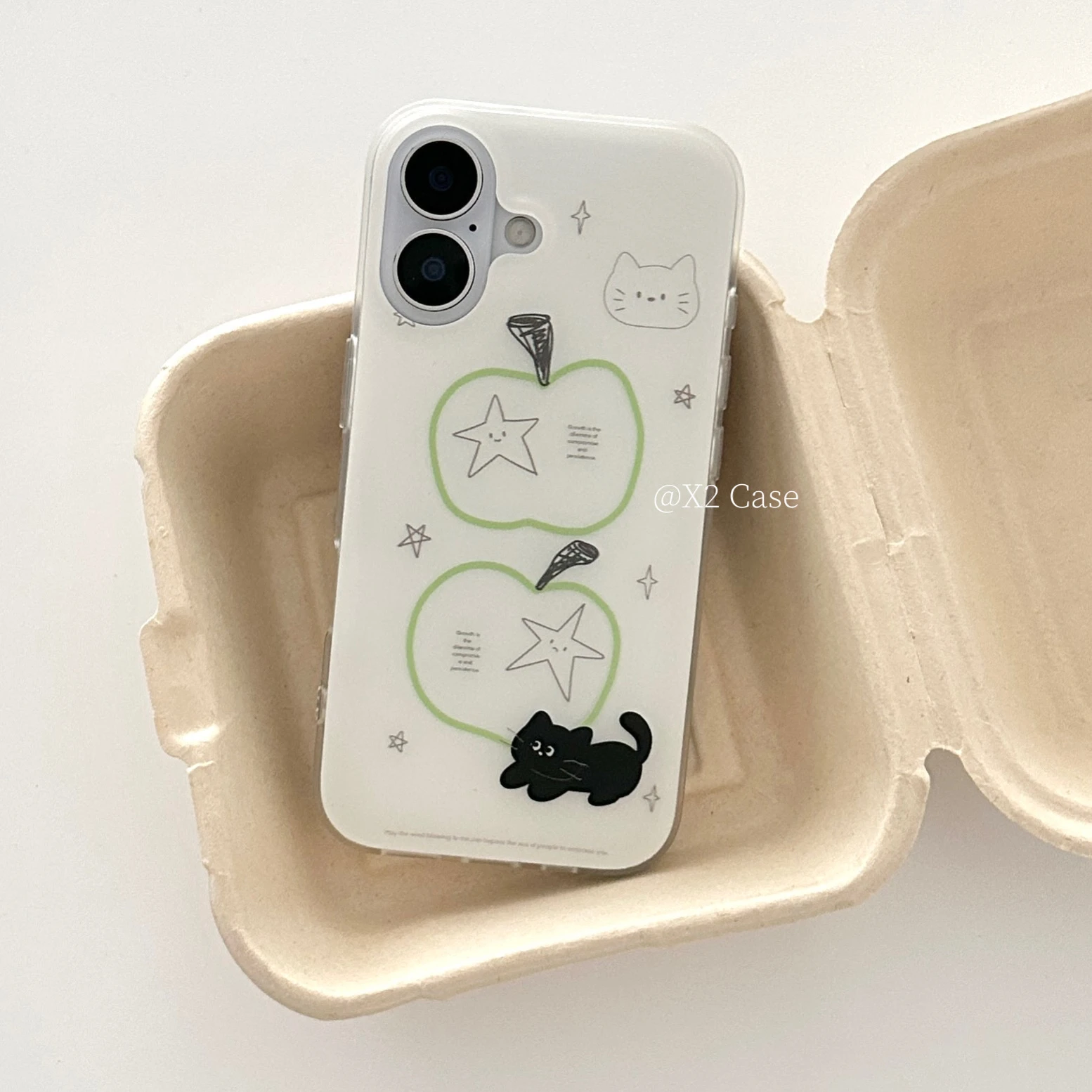 Korean Ins Green Apple Cat Illustration Cartoon Creative Kawaii Phone Case For