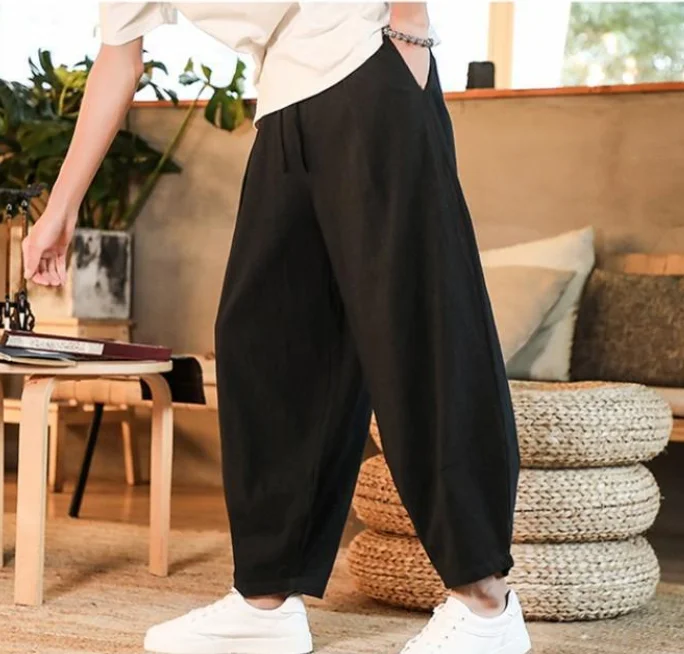 2023 Loose Men's Cotton Linen Pants Male Summer New Breathable Solid Color Linen Trousers Fitness Streetwear