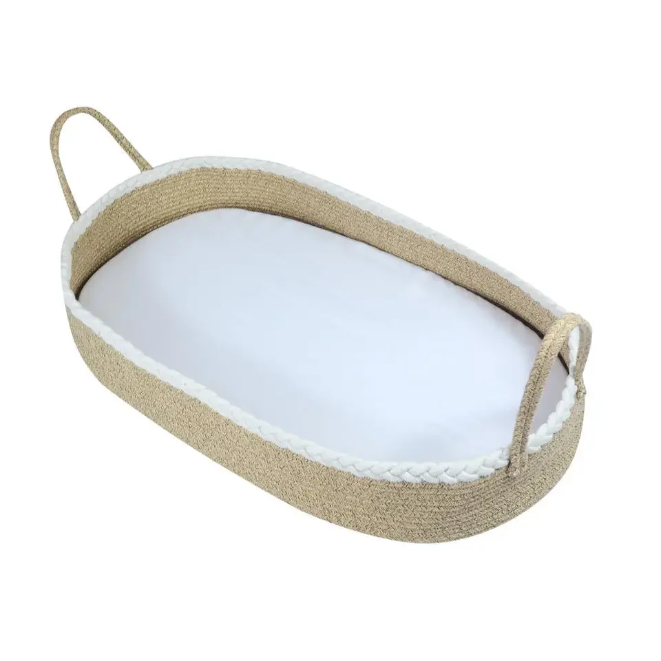 Baby Carry Basket, Newborn Changing Basket Moses Basket Boho Nursery Decor Cotton Rope Changing Table Topper with Mat