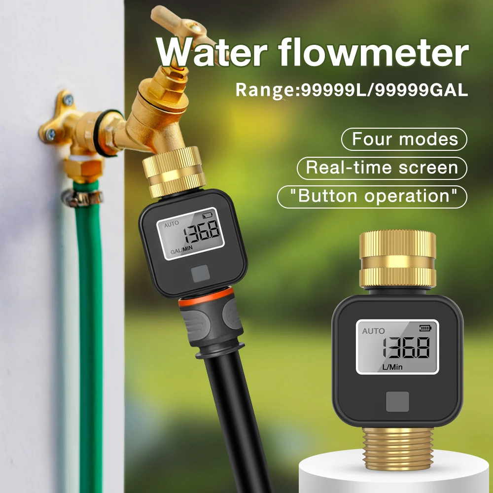 Digitaler Wasserdurchflussmesser, Messing-Einlass, Auslass, IPX5, wasserdichter Wasserverbrauchstest für die Bewässerung von Bewässerungsschläuchen im Freien, Garten – Detail 1