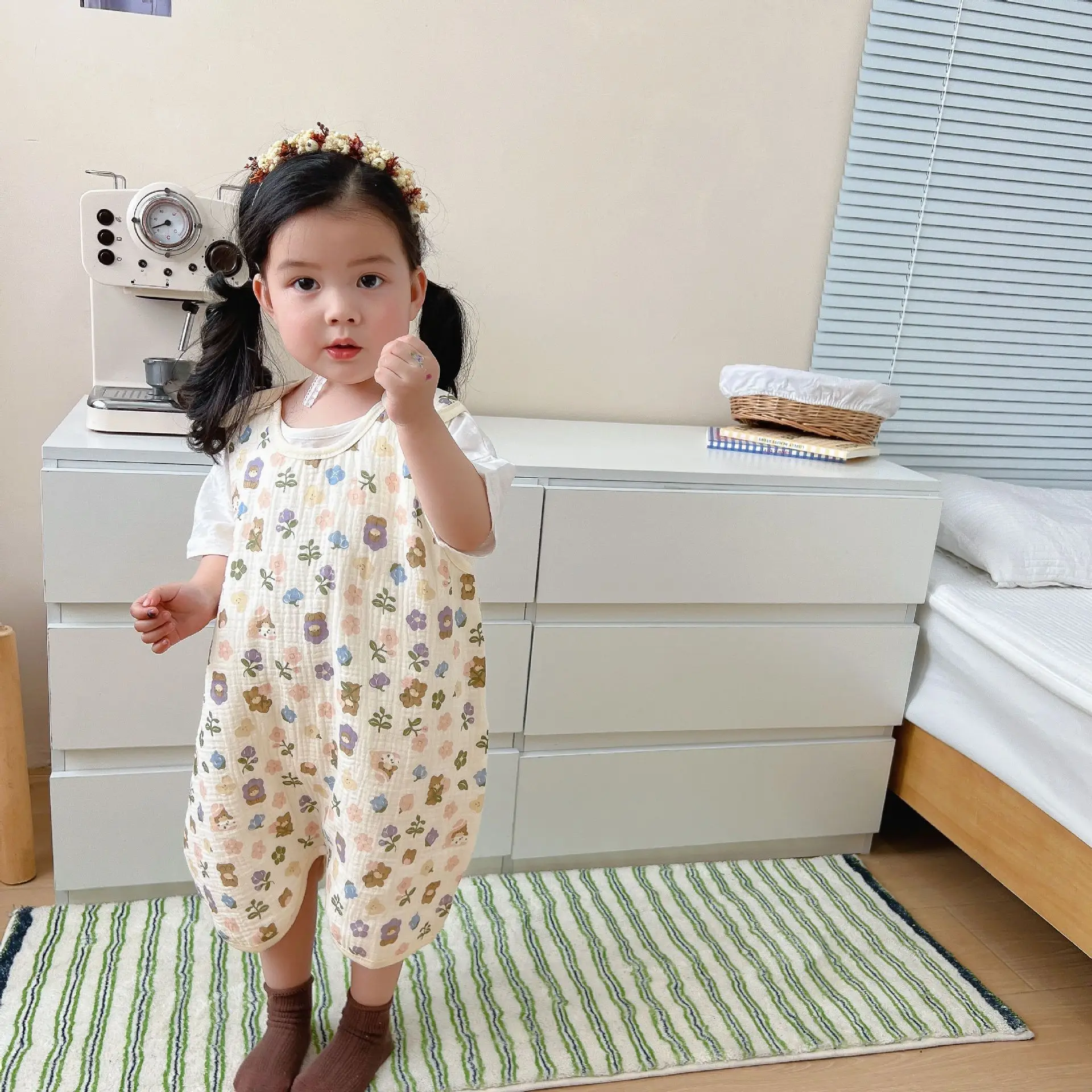 Summer Cute Baby Sleepwear Cartoon Thin Kids Sleeveless Vest Crawling Cotton Sleeping Bag 1-5Years Kids baby sleeping bag