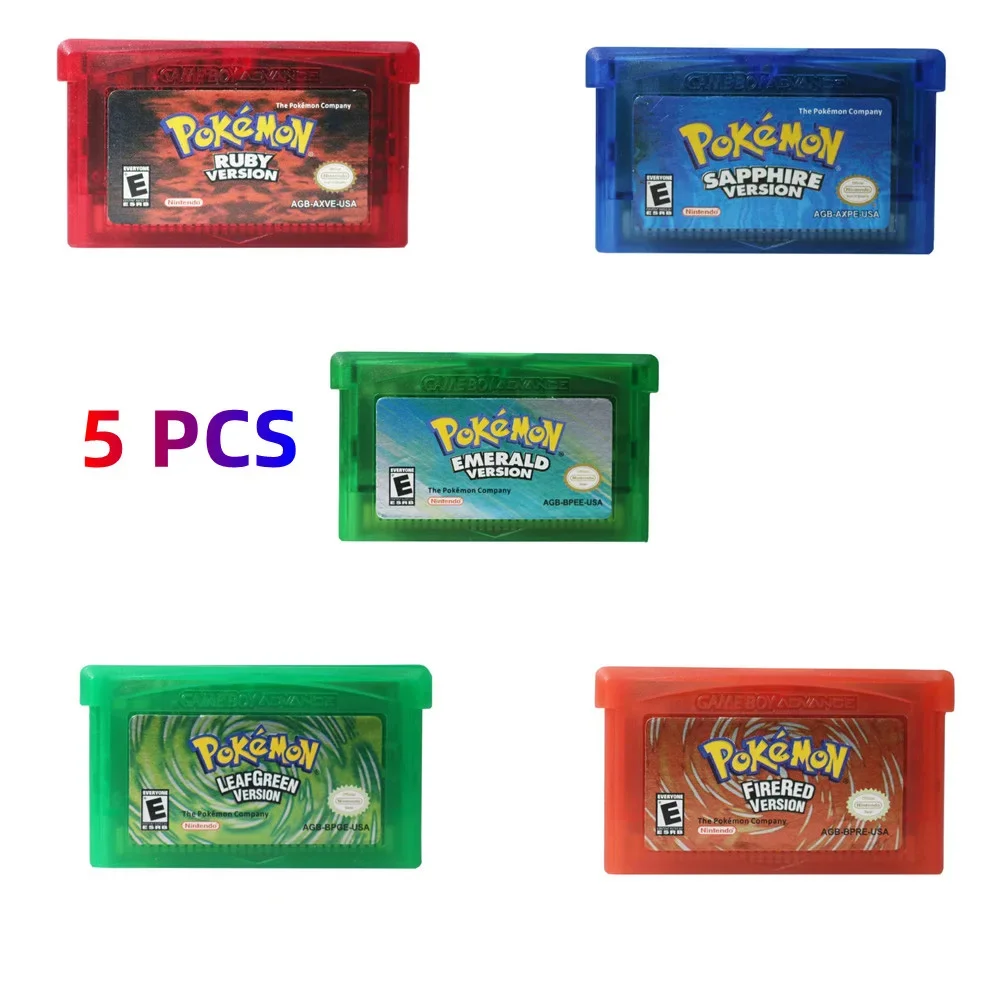 

2024 Pokemon Series Emerald FireRed Leafgreen Ruby Sapphire 5 Versions GBA Game in Box for 32 Bit Video Game Cartridge No Manual