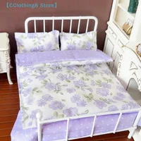 Ensemble de literie miniature pour maison de poupée 1/12, quatre pièces, drap, couette, oreiller, housse de couette, décoration de chambre de poupée【AliS8】 4