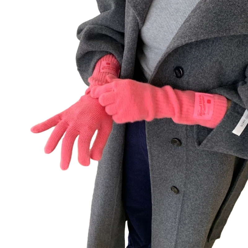 

Winter Warm Stretchy Mittens Adult Knitted Lengthen Wrist Cuffs Full Finger Gloves Knit Gloves for Cold Weather Cycling