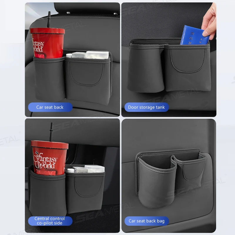 Premium PU Leather Car Storage Bag Organizer with Cup Holder
