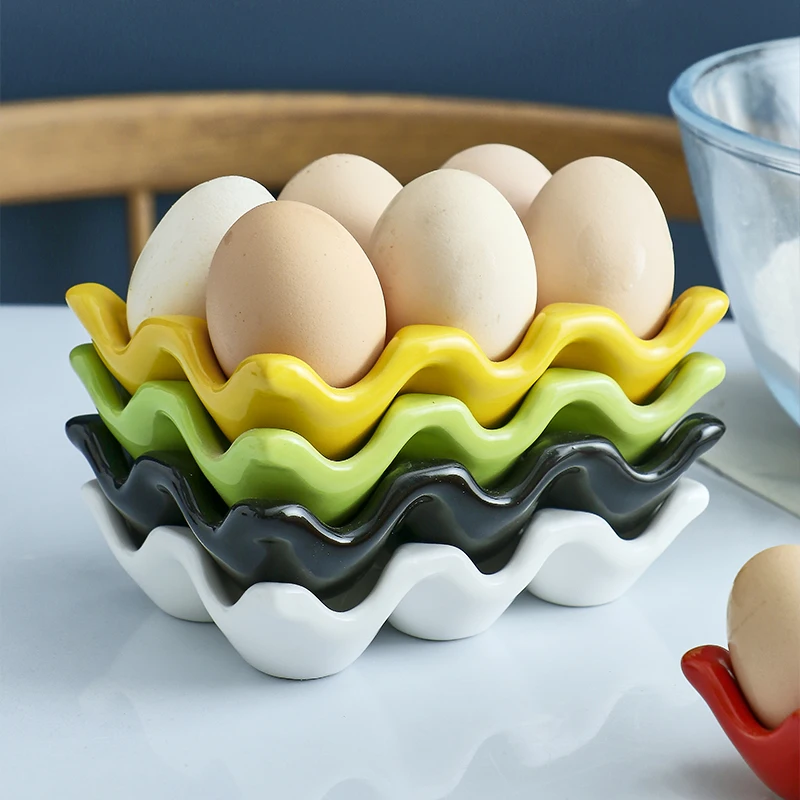 Six-compartment Egg Storage Tray Rectangular Ceramic Grid Egg Storage Oven Mold Refrigerator Container Kitchen Utensils ceramic egg storage tray