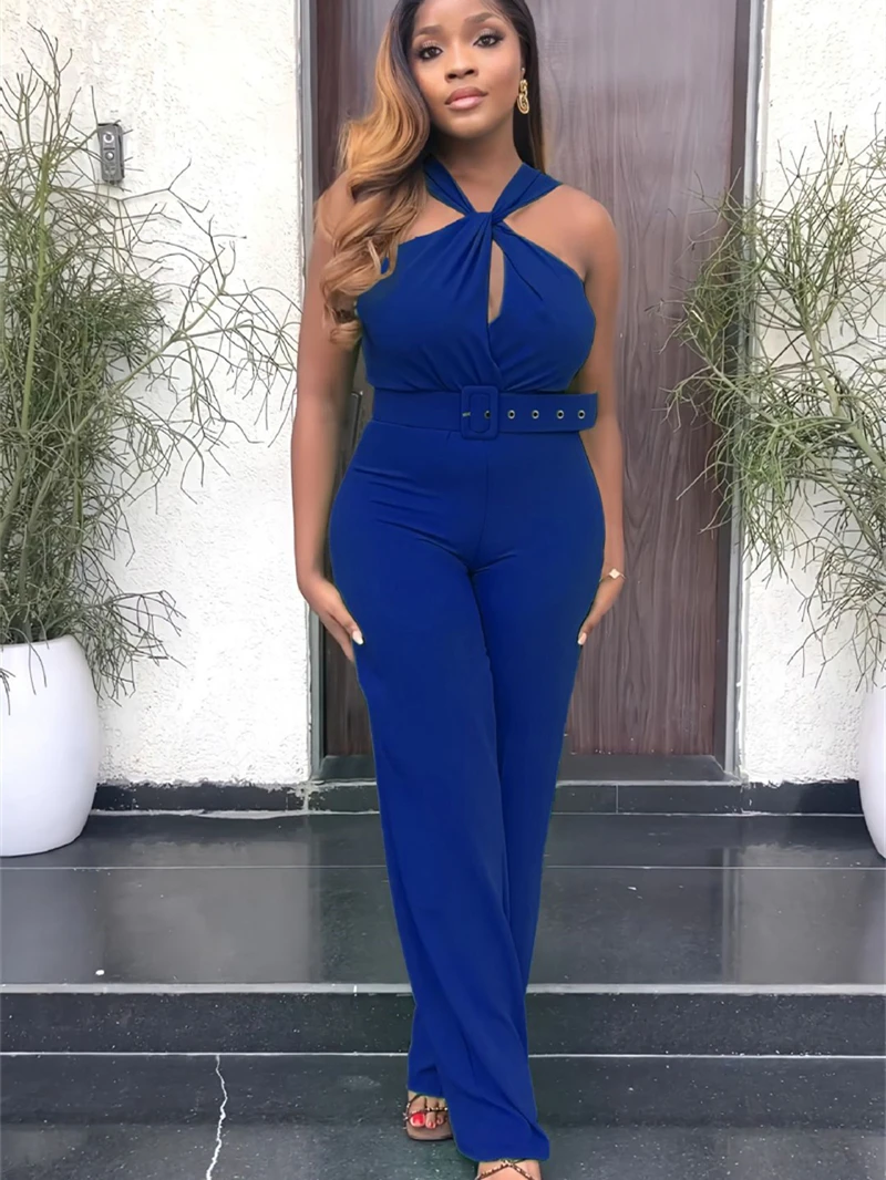 

Fashion Bowknot Halter Jumpsuits for Women Summer Clothing Sleeveless Backless Long Rompers Playsuits One Piece Overalls Outfits