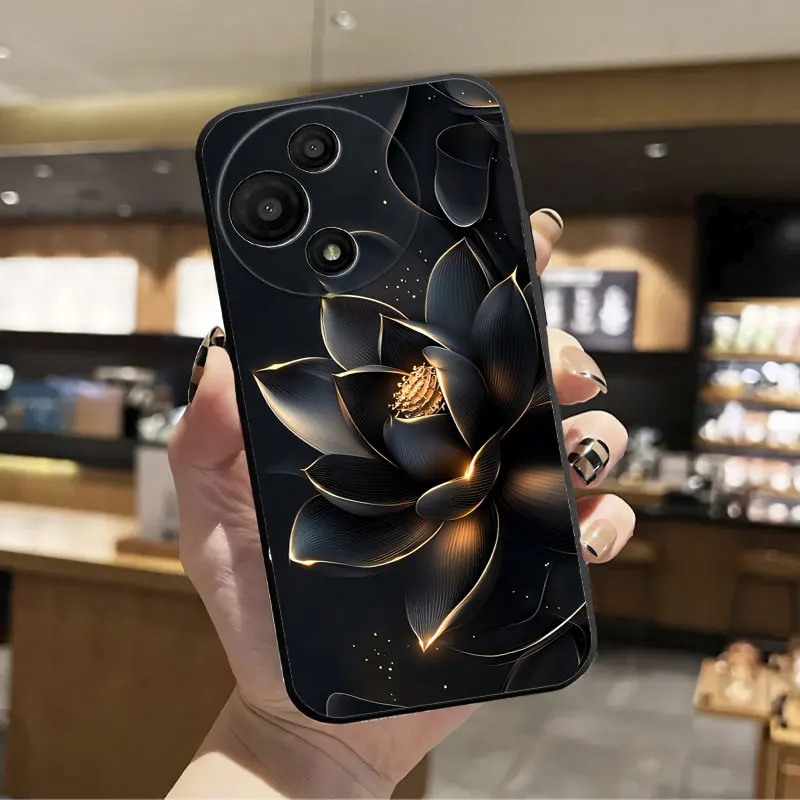Fashion Print Black Silicone Phone Case - Soft Protective Cover