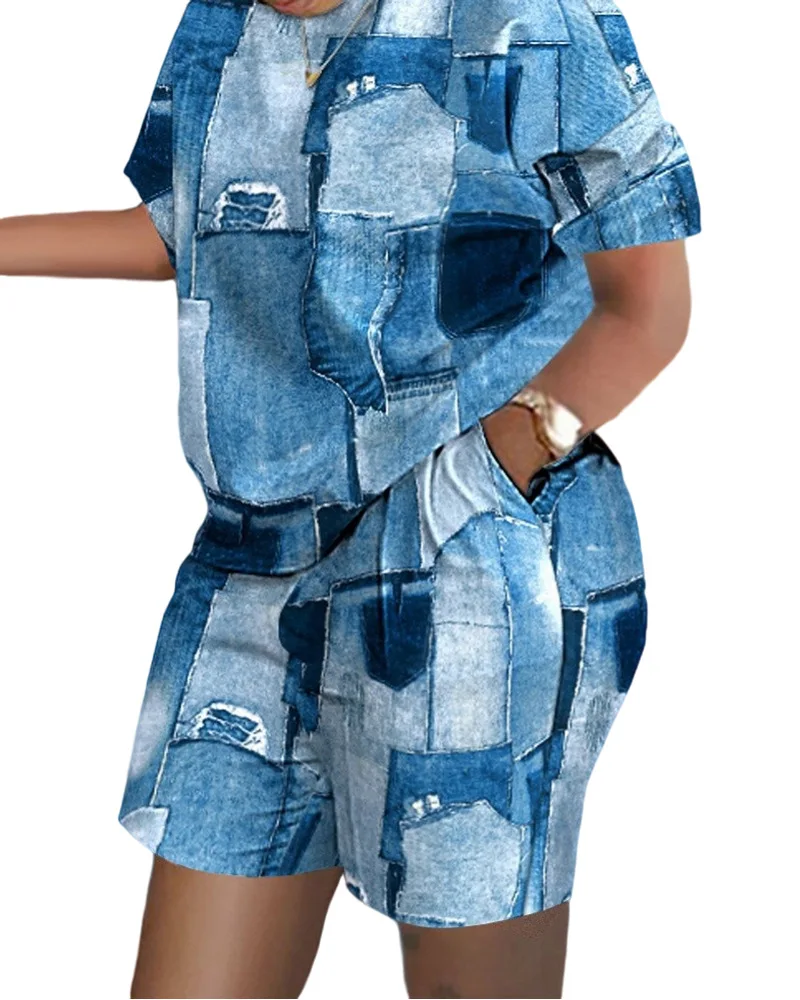 Women's Short-sleeved Two-piece Printed Commuter Suit