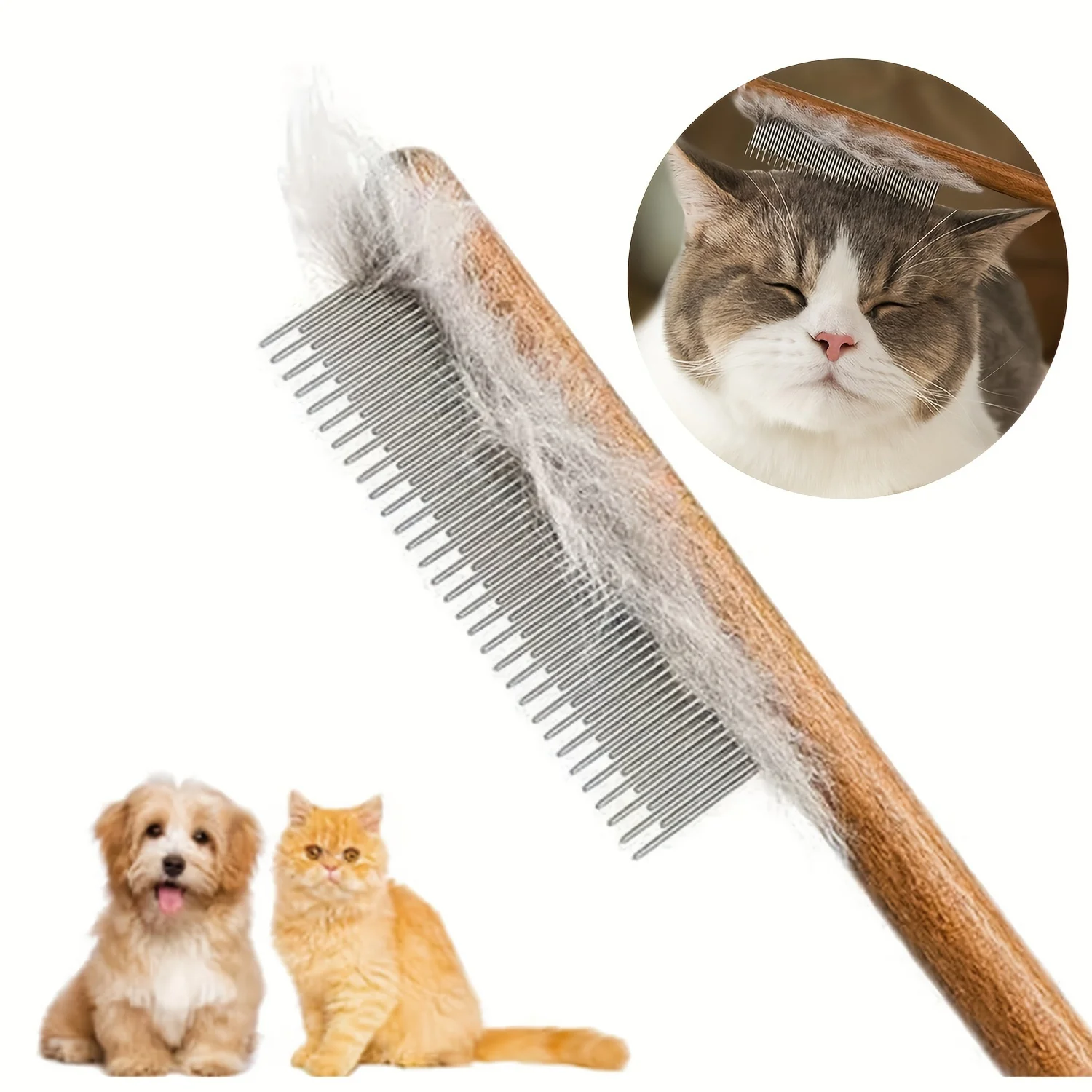 Gentle Slicker 1pc Softwood Pet Grooming Brush-Durable Wooden Handle-Professional Hair Remover for Cats & Dogs