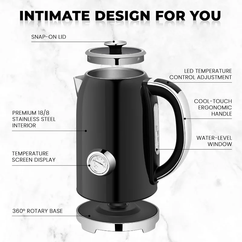 Electric Kettle Temperature Control 57oz Hot Water Boiler with Thermometer 1500W Fast Heating Stainless Steel Tea Kettles