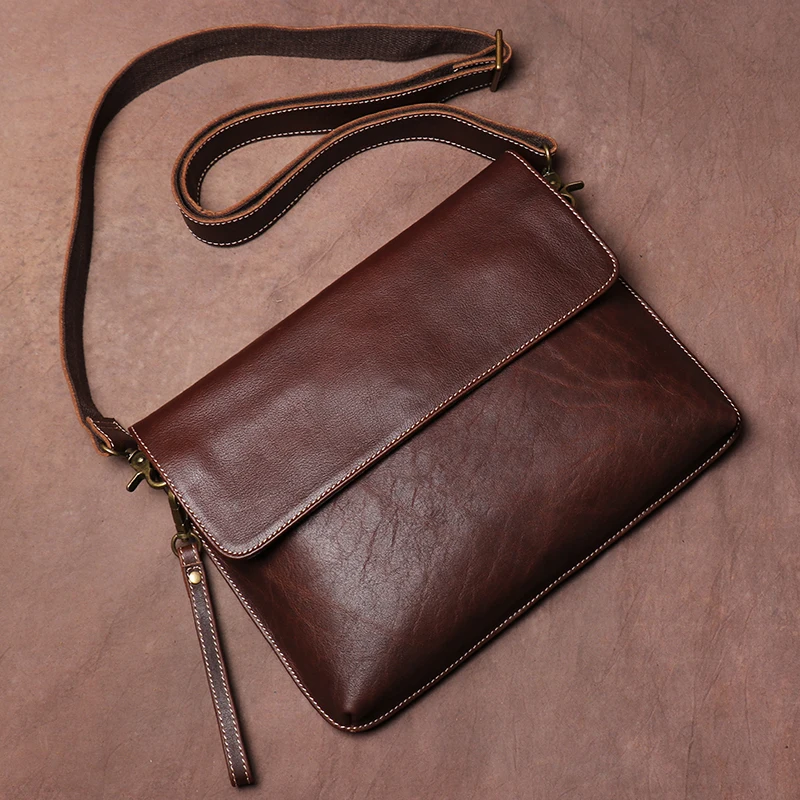 LUOKIR Vintage Genuine Leather Crossbody Bag Men's Fashion Simple Shoulder Messenger Bags Casual Luxury Flap Cowhide Clutch Bag