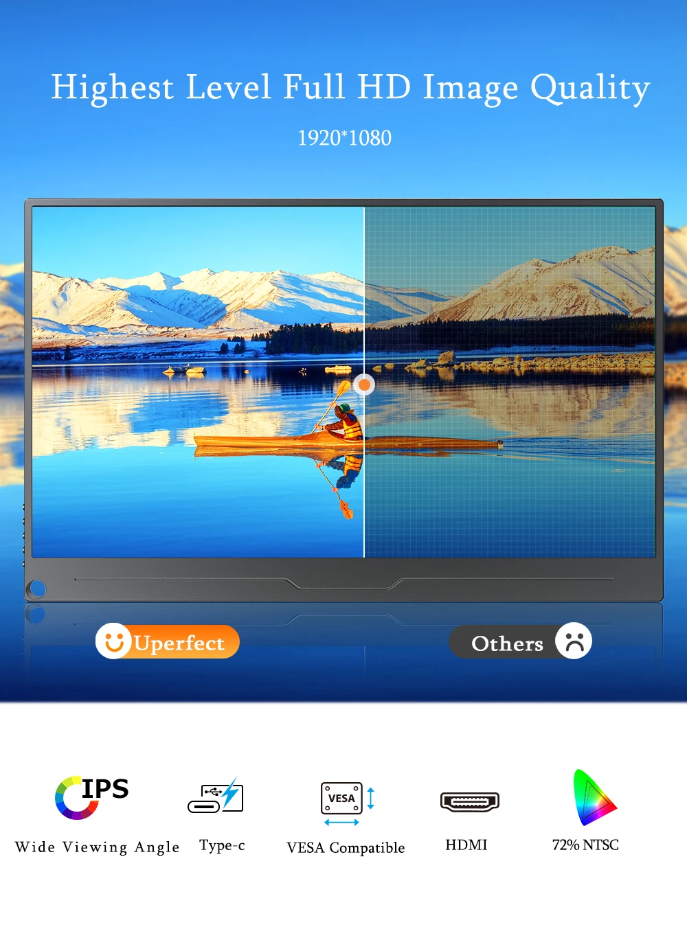 UPERFECT-ʹ 15.6 ġ IPS  PC ޴ LCD ÷ USB Ÿ C HDMI ȣȯ ȭ Ʈ  ġ PS5, ޴ LCD ȭ ũž
