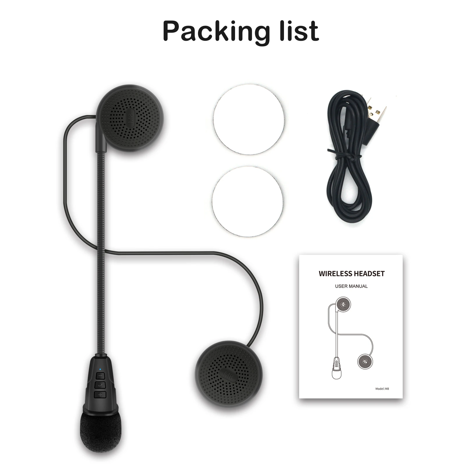 Motorcycle Intercom Helmet Interphone Headset Wireless Handsfree Call Kit Stereo Headphone Music Player Speaker Rechargeable