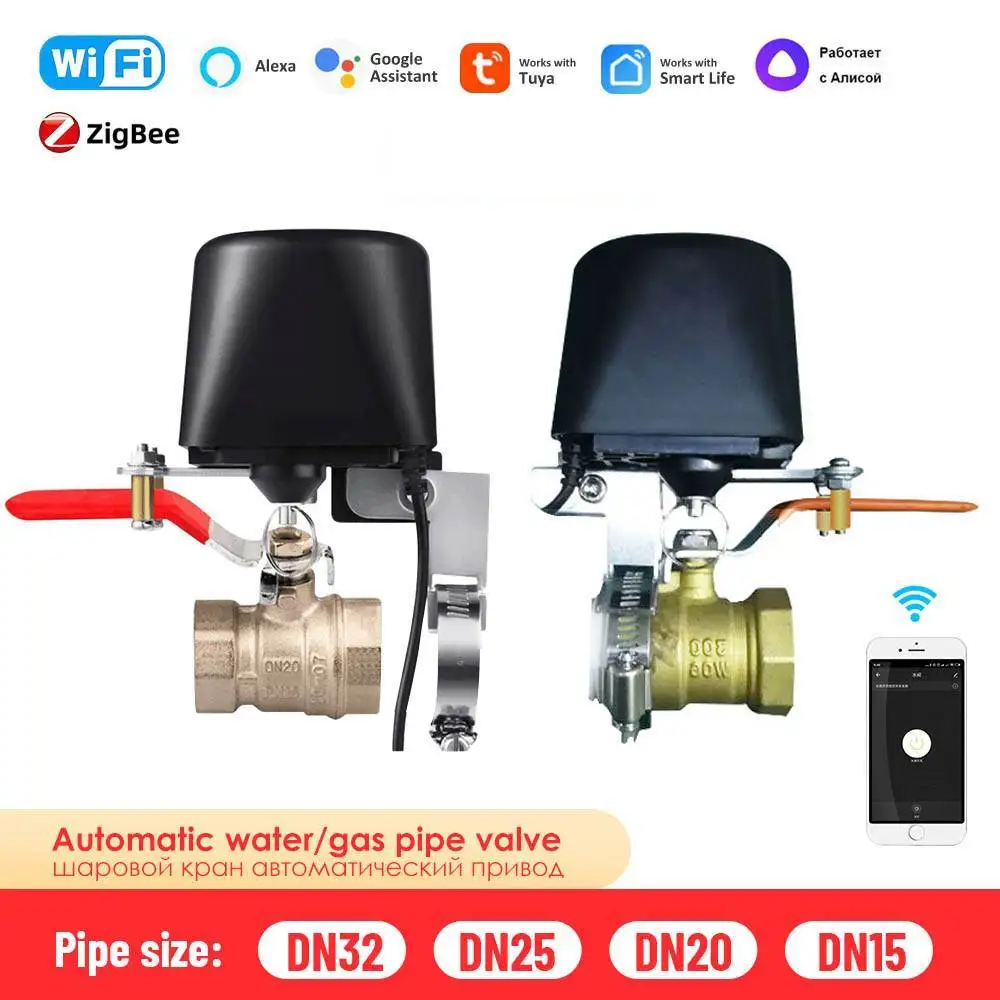 Tuya Smart Zigbee/Wifi water valve controller Gas pipe faucet switch Auto Support Alexa Home Assistant Yandex Alice Smartthings smart switch wifi switch smart wifi switch wireless switch smart water gas valve