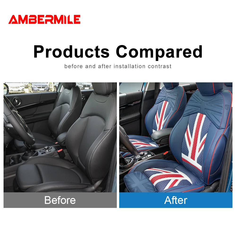 AMBERMILE For Mini Cooper F54 F55 F56 F57 F60 HATCHBACK CABRIO R60 R55 R61 R59 COUNTRYMAN Car Seat Cover Customized Accessories