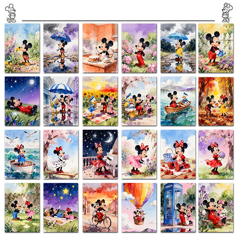 Tableaux Disney Mickey Minnie Aquarelle - 24 Scènes Féériques