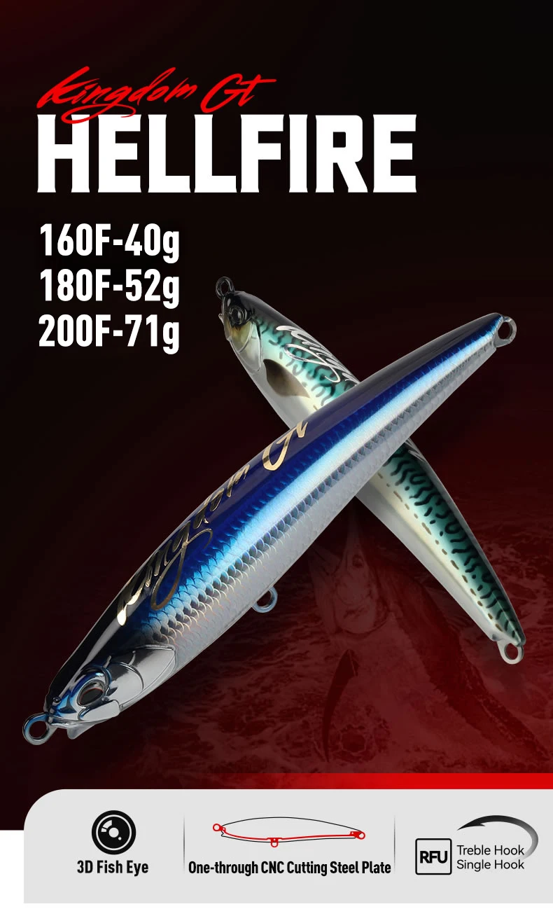 Kingdom GT Hellfire Schwimmender Pencil-Angelköder 40g 52g 71g 160mm 180mm 200mm Z-Aktion Künstlicher Harter Köder Salzwasser-Köder – Detail 1