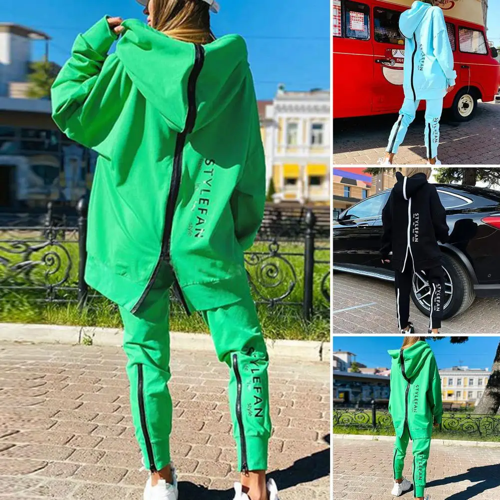 

2Pcs/Set Trendy Sweatshirt Pants Set Long Sleeves Ankle Length Hoodie Pants Set