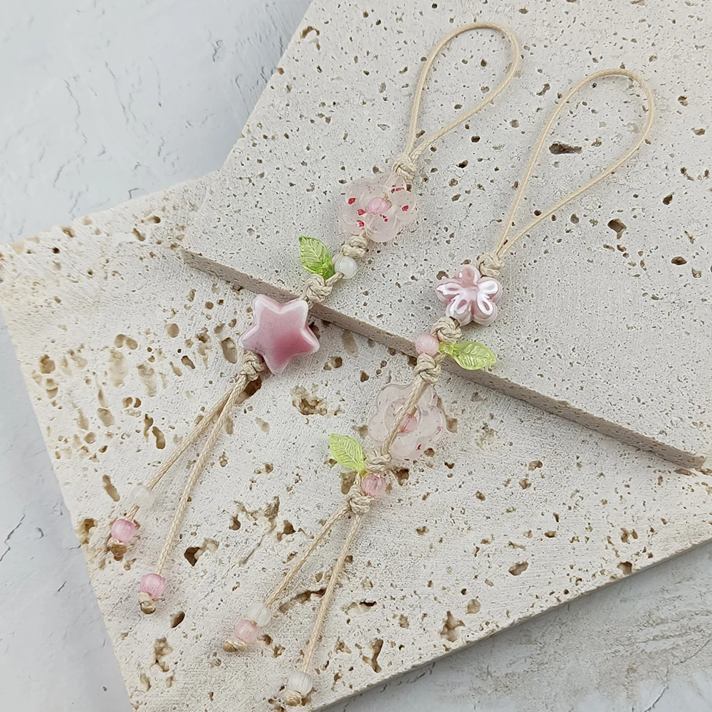Simpatico cinturino con ciondolo per telefono con fiore a forma di stella, cordino per telefono con perline in ceramica Kawaii, colori pastello per ciondolo per fotocamera per borsa da ragazza - Image 6