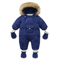 AYNIGIELL 2024 Winter Newborn Thickening Jumpsuit Built-in Wool Hooded Down Romper Baby Boys and Girls Warm Snowproof Overalls 5