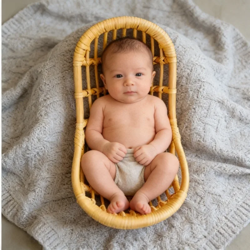 1pc Handmade Bamboo Rattan Newborn Infant Posing Props Baby Bench Basket Container Studio Shooting Professional Photography Tool