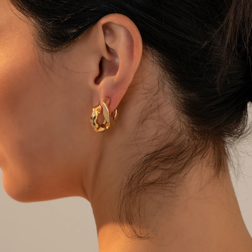 3 paires de boucles d'oreilles martelées irrégulières géométriques couleur or, créoles de chaîne cubaine torsadées Vintage pour femmes, bijoux