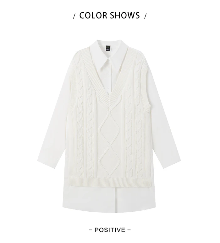 Dress Women Pointed Collar Stitching Fake Two-Piece Split Autumn New Oversize Literary Dress Gentle