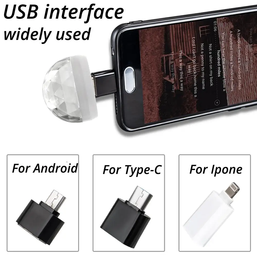 Car USB Ambient Light DJ RGB Mini Colorful Music Sound Led Apple USB Interface Holiday Party Atmosphere Interior Dome Trunk Lamp