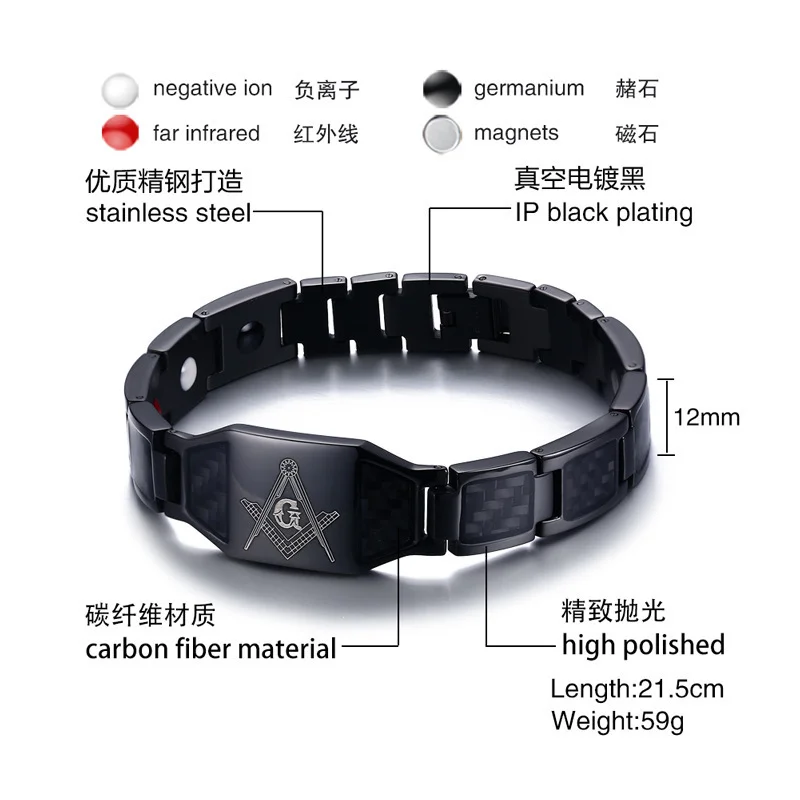 4 in 1 Men Steel Magnetic Therapy Healing Bracelet Bio Magnet Health Care Bangle Relieve Pain Anti Radiation Wristband Gift