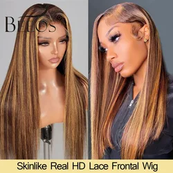 BEEOS Highlight Wig Human Hair 13x6 HD Lace Frontal Human Hair Wigs Pre plucked Straight 5x5 HD Lace Closure Wig For Women Remy
