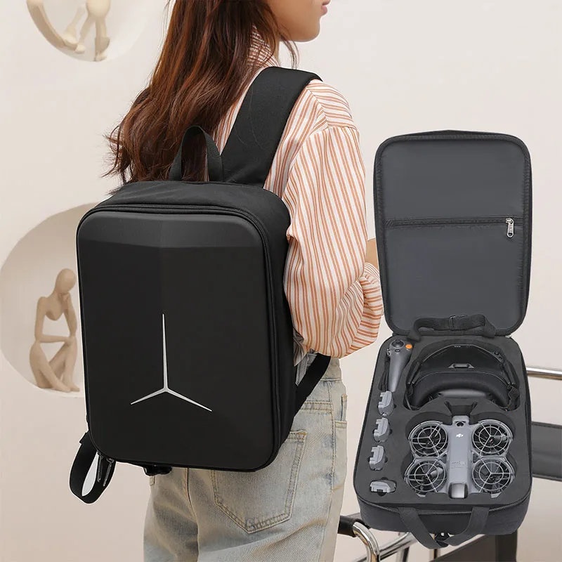 Sac de rangement pour DJI NEO 2 avec poches accessoires et sangle réglable, vue de côté.