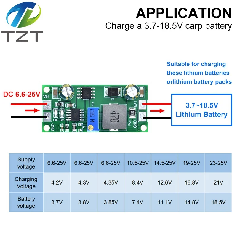 DIYTZT DD28CRTA 1A 3,7-18,5 V Ladeplatine für Lithiumbatterien oder Lithiumbatterien, Batterielademodul