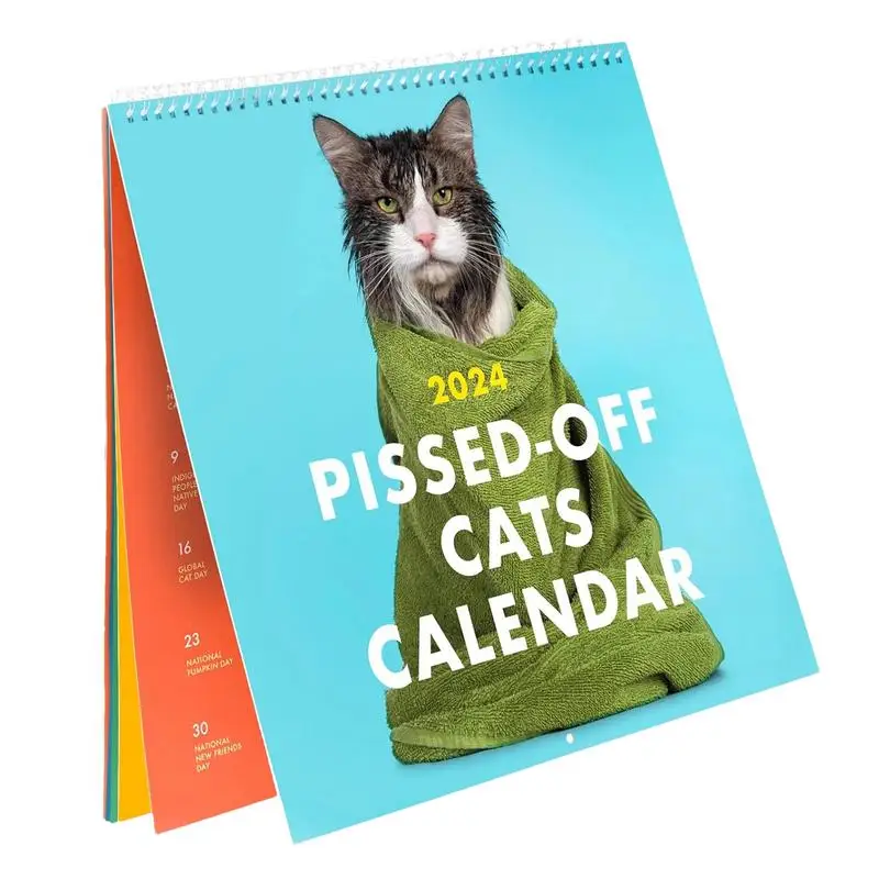 

2024 Pissed-Off Cats Calendar Creative Planning Calendar Student Desktop Decoration To-do List Portable Monthly Calendar