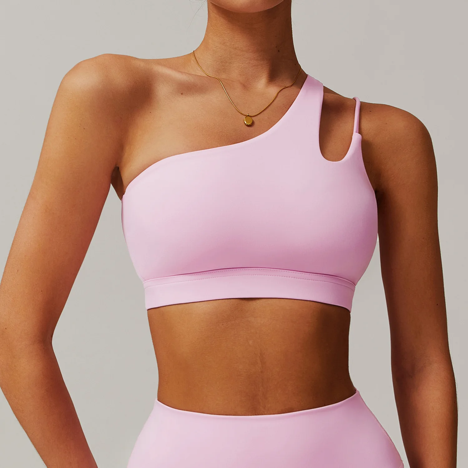 Sexy One Shoulder Sports Bra Women High Support Impact Open - Main Image