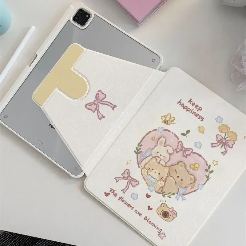 Cartoon Design 360-Degree Rotation Smart Tablet Cover with Pencil Holder