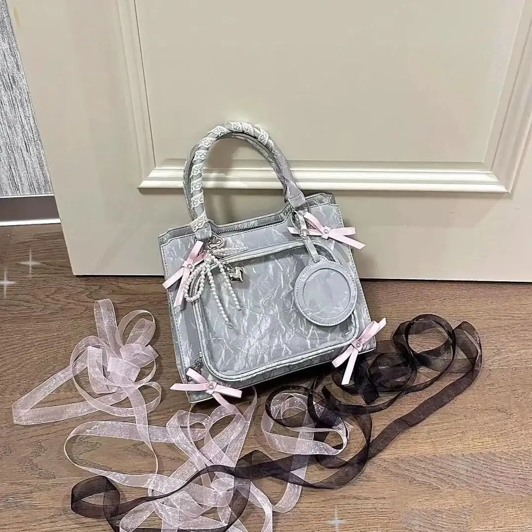 JIAERDI Transparent Bow Silver Shoulder Bags Women Sweet Cute Handle Messenger Square Bag Female Versatile Casual Crossbody Bags