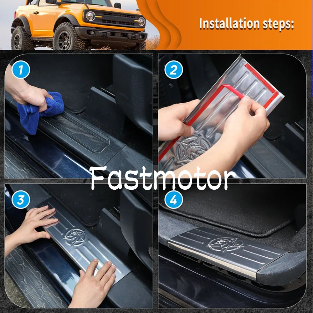 

4PCS Threshold Pedal Metal Threshold Bar For Ford For Bronco 4 Door 2021-2023 Accessories Auto Exterior Parts Decoration Tools